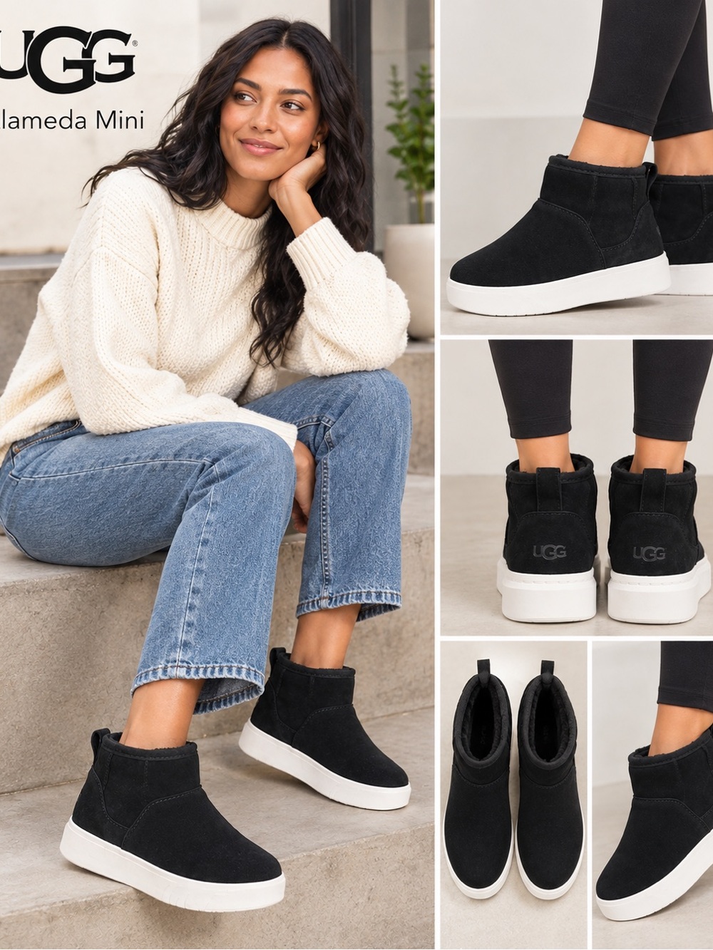 UGG Black Alameda Mini Suede Platform Ankle Sneakers size 9.5